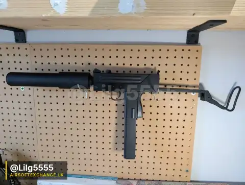 JG MAC-10 Airsoft Electric LMG with Suppressor and Stock, Boxed