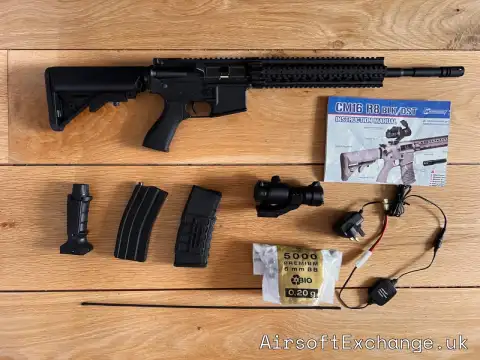 G&G Combat Machine AEG CM16 R8-L with Scope, Foregrip, Two Mags & Spare BBs Included