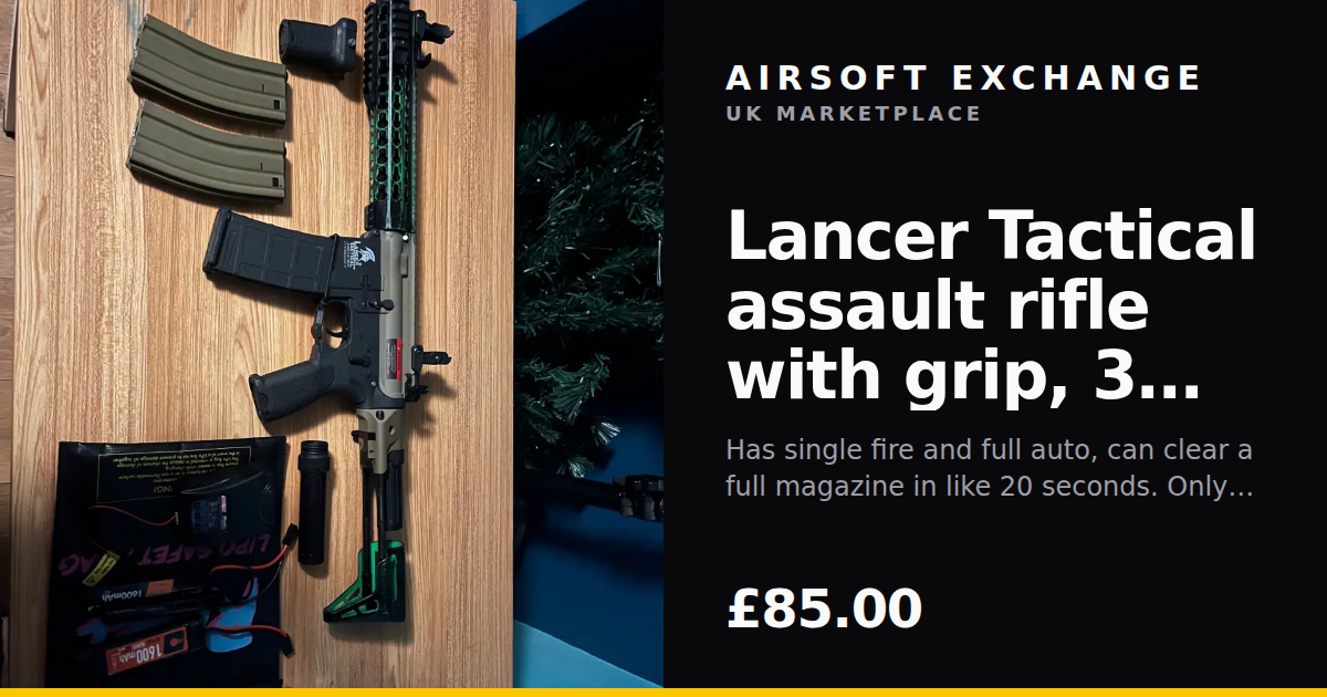 Lancer Tactical assault rifle with grip, 3 mags, 2… - Airsoft Exchange